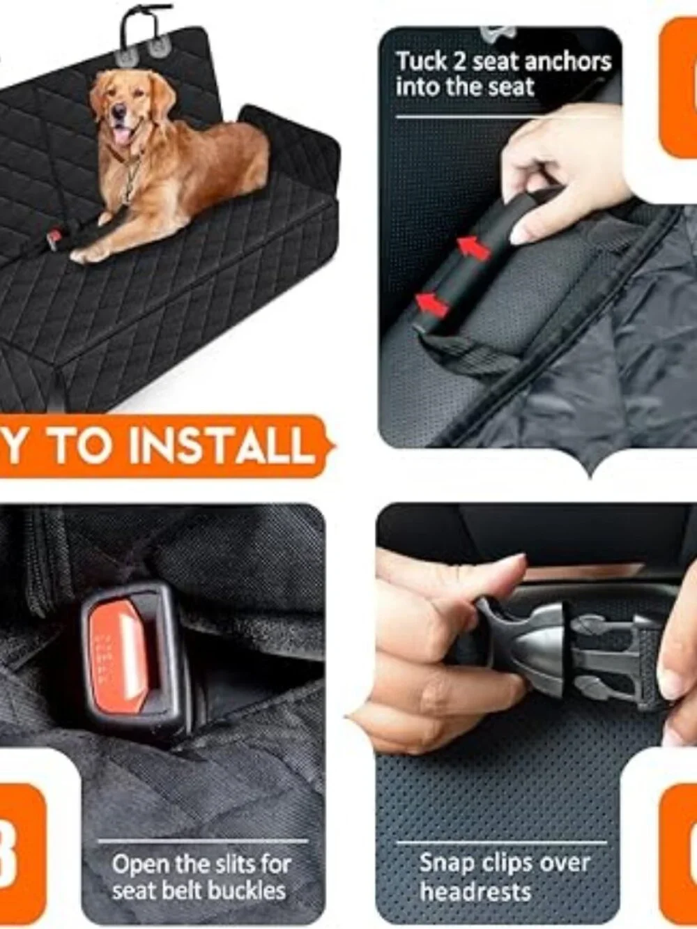 Waterproof Dog Car Seat Cover | Non-Slip Back Seat Protector | Black